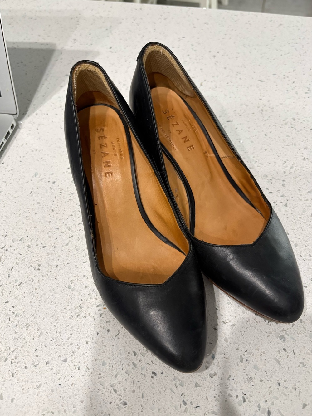 Sezane 38 Leather small heels Wooden Career Work